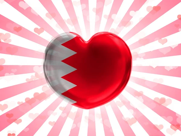 Bahrain. Bahraini flag painted on glass heart on stripped background — Stock Photo, Image