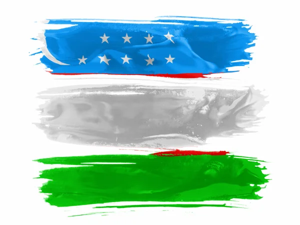 乌兹别克斯坦国旗画在白色涂料的三个笔画 — 图库照片