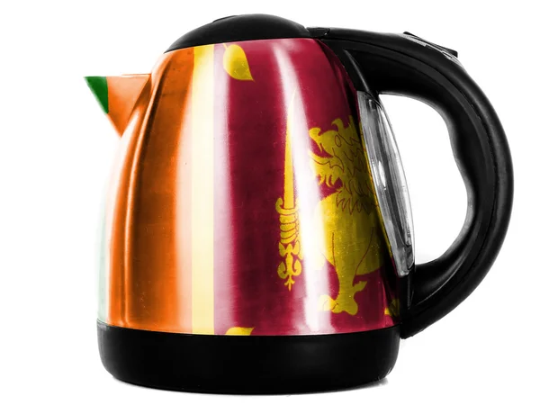 Sri Lanka flag painted on shiny metallic kettle — Stock Photo, Image