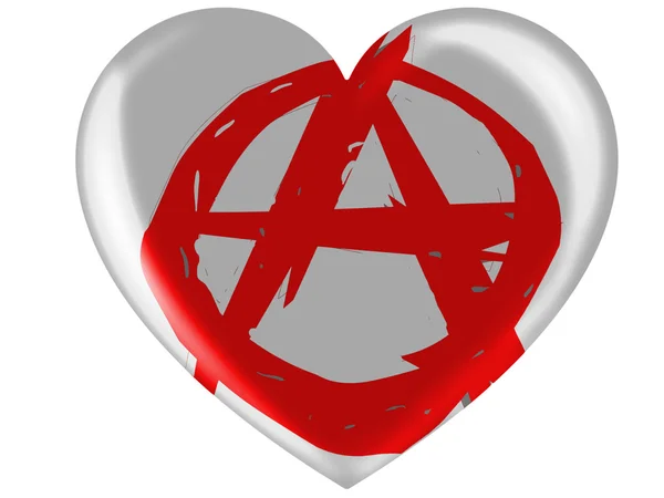 Anarchy symbol painted n painted on glossy heart icon — Stock Photo, Image