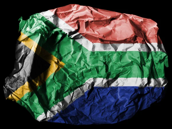 South African flag painted on crumpled paper on black background — Stock Photo, Image