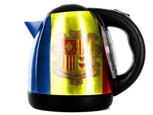 Флаг Андорры на блестящем металлическом чайнике — стоковое фото