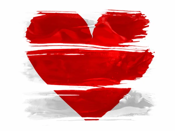 Corazón rojo símbolo pintado sobre pintado con tres pinceladas de pintura en blanco — Foto de Stock