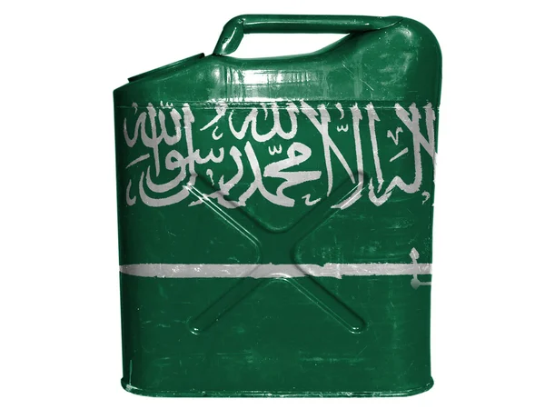 Σημαία της Σαουδικής Αραβίας ζωγραφισμένα με βενζίνη μπορεί ή αέριο μεταλλικό κουτί — Φωτογραφία Αρχείου