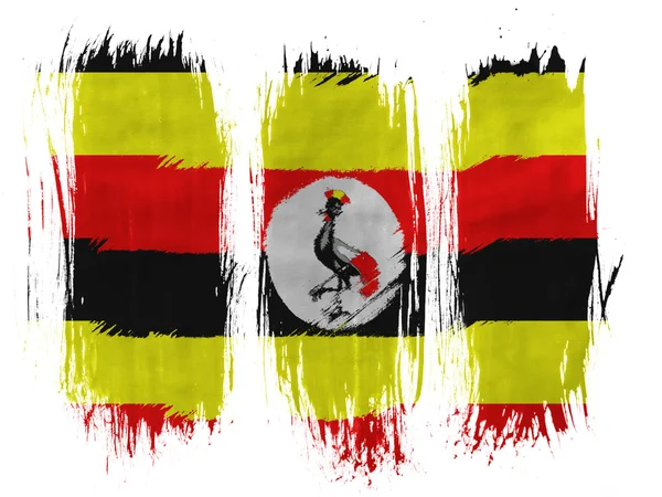 Ugandaflagge mit 3 vertikalen Pinselstrichen auf weißem Hintergrund — Stockfoto