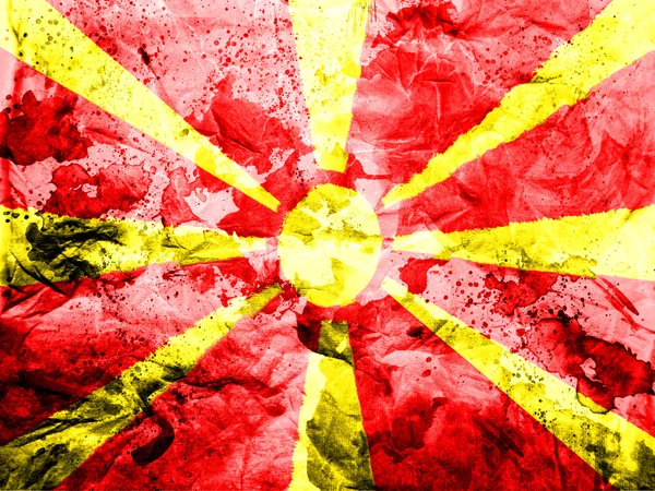 Macedónia bandeira pintada de papel sujo e grungy — Fotografia de Stock