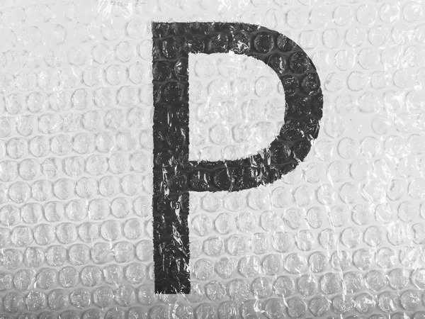 Písmeno p na bubblewrap — Stock fotografie