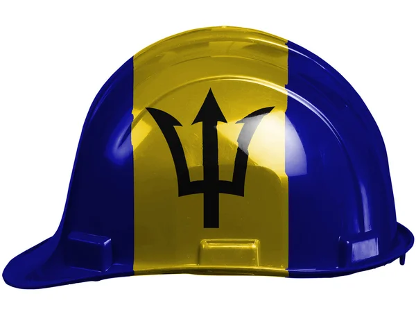 巴巴多斯。巴巴多斯国旗画在安全头盔 — 图库照片