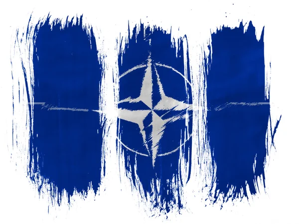 NATO-symbol på malt med 3 loddrette penselstrøk på hvit bakgrunn – stockfoto