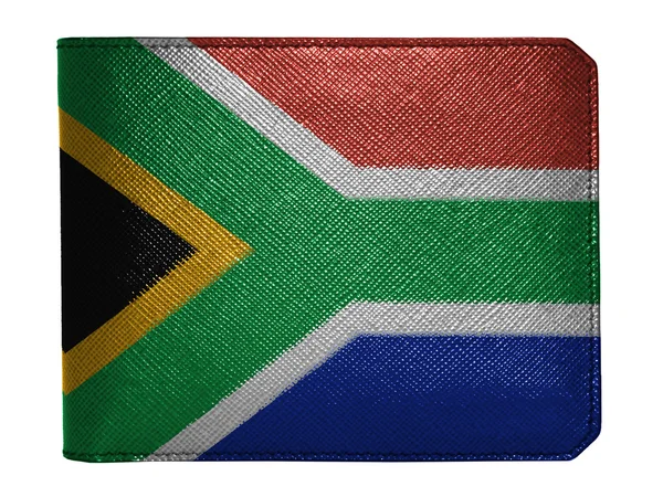 Bandiera sudafricana dipinta su portafoglio in pelle dipinta su portafoglio in pelle — Foto Stock