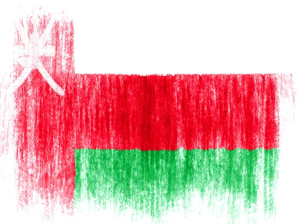 Oman flagga på vit bakgrund med färgade kritor — Stockfoto