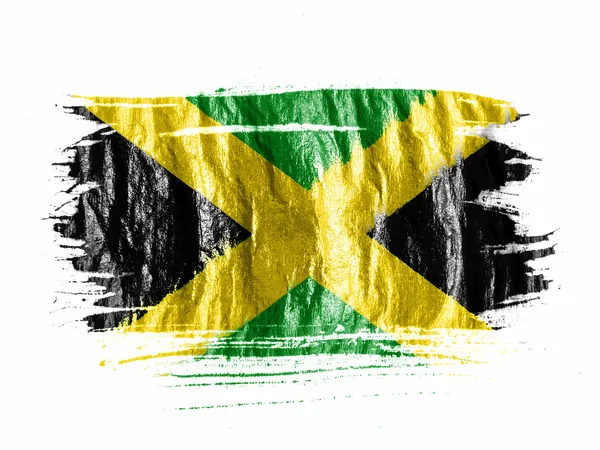 Jamaika bayrağını ıslak beyaz kağıt üzerine suluboya ile boyanmış.
