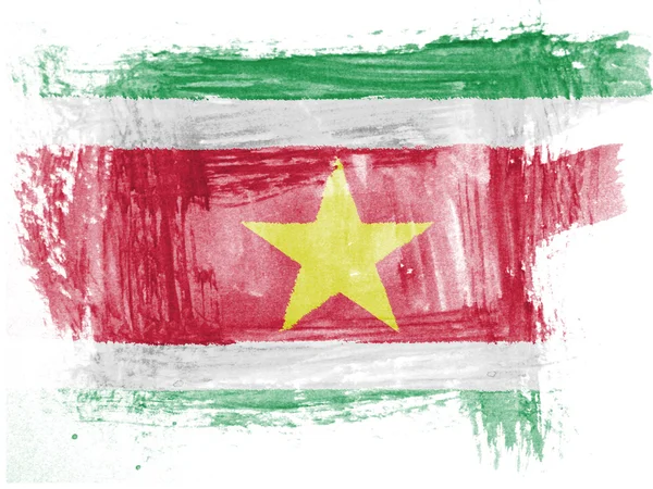 Bendera Suriname dicat dengan cat air di atas kertas — Stok Foto