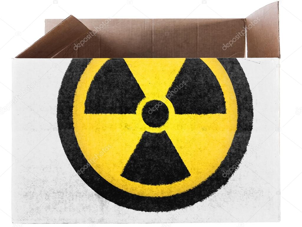 Nuclear radiation symbol painted on carton box or package