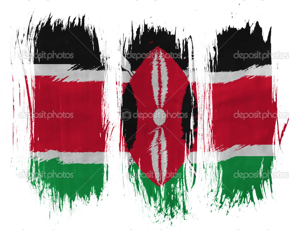 Kenya flag painted with 3 vertical brush strokes on white background