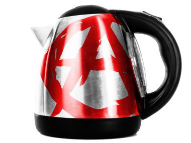 Anarchy symbol painted on shiny metallic kettle clipart