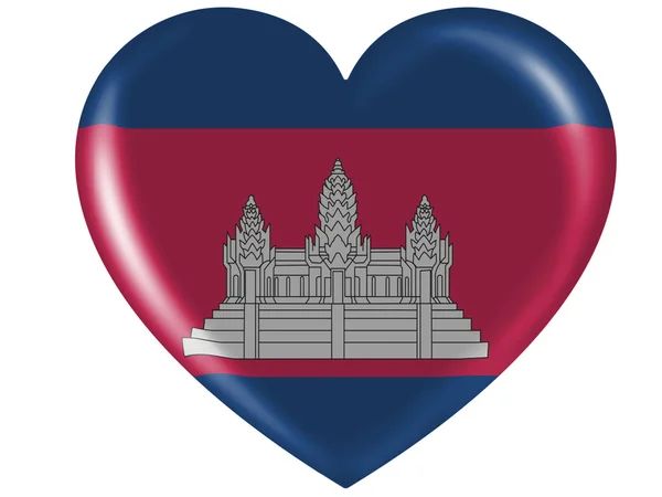 光沢のあるハートのアイコンに描かれたカンボジアの国旗 — ストック写真