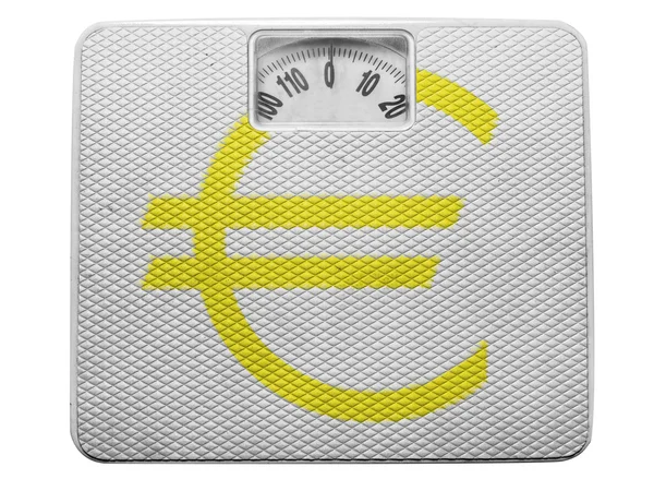 Euro moeda sinal pintado sobre pintado no equilíbrio — Fotografia de Stock