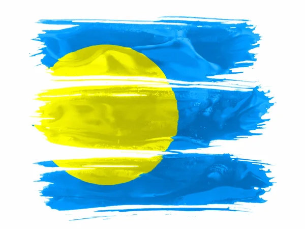 Palau-Flagge mit drei weißen Farbschlägen bemalt — Stockfoto