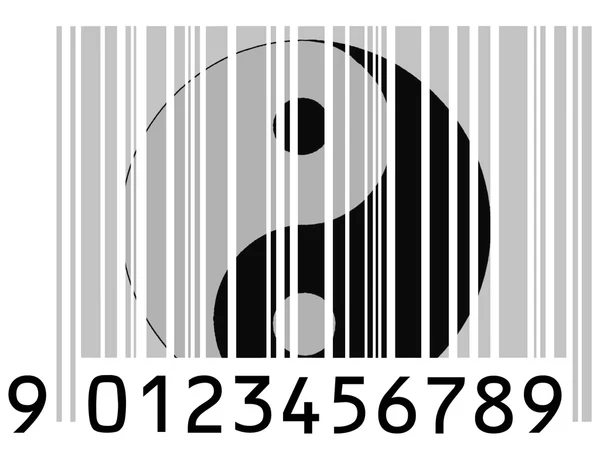 Знак Инь Ян, нарисованный на поверхности штрих-кода — стоковое фото