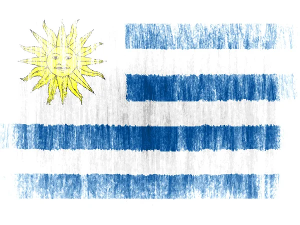 用彩色蜡笔在白色背景上绘制的乌拉圭国旗 — 图库照片
