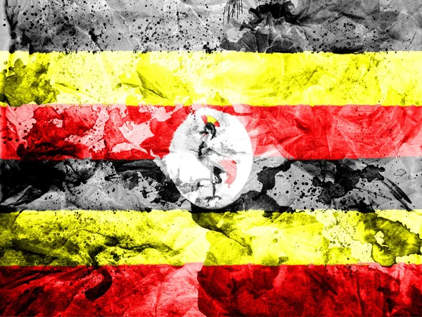 Bandera de Uganda pintada de papel sucio y gruñón — Foto de Stock