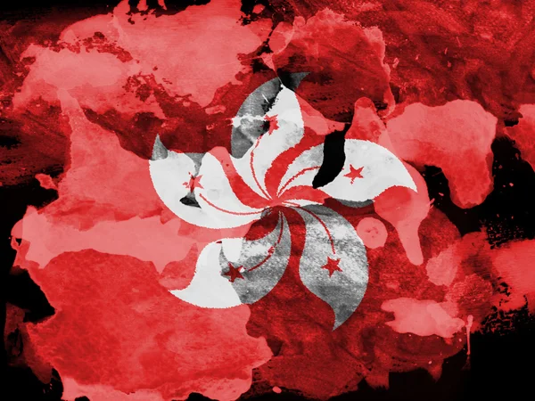 Bandeira de Hong-hong pintada com aquarela em papel preto — Fotografia de Stock
