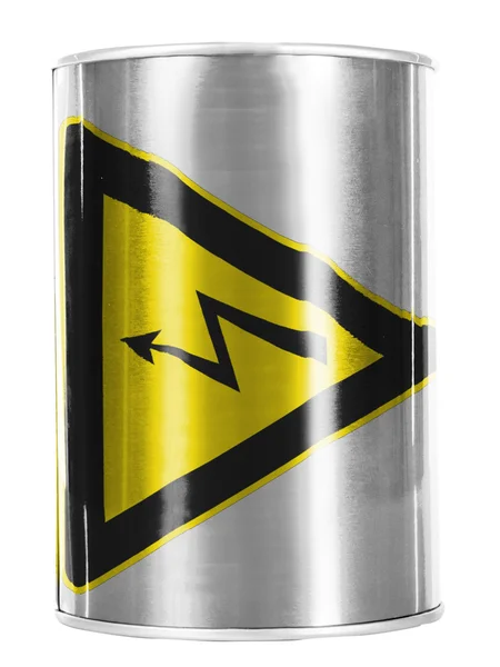 Electric shock sign painted on shiny tin can — Stock Photo, Image