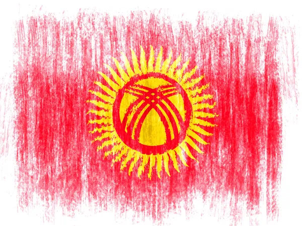Bandeira do Quirguistão desenhada sobre fundo branco com lápis de cor — Fotografia de Stock