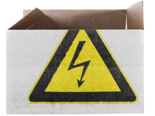 Karton kutu veya paket üzerinde elektrik şoku işareti boyalı — Stok fotoğraf