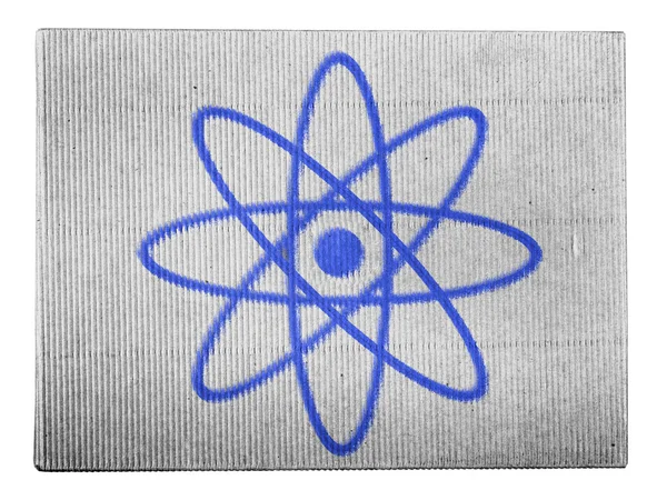 Atom symbol painted on painted on carton box — Stock Photo, Image