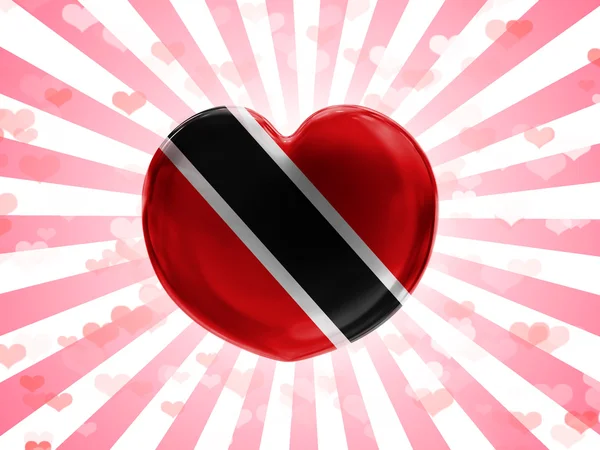 Trinidad und Tobago Flagge auf Glas Herz auf gestreiftem Hintergrund gemalt — Stockfoto