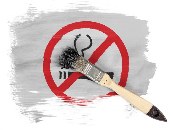 No smoking sign drawn at painted with brush over it — Stock Photo, Image