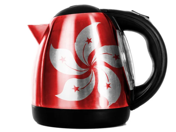 Hong-hong flag painted on shiny metallic kettle — Stock Photo, Image