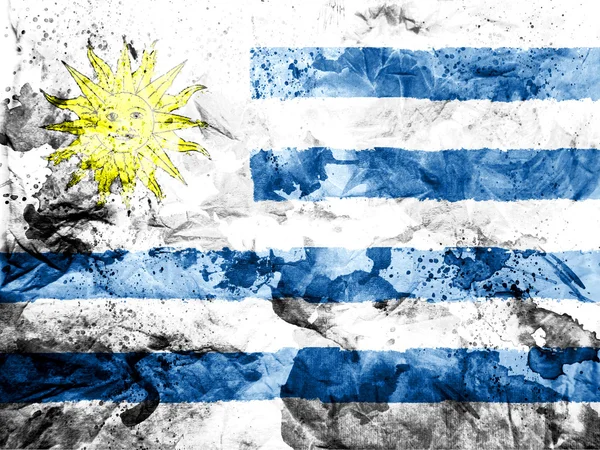 Uruguay flag painted dirty and grungy paper — Stock Photo, Image