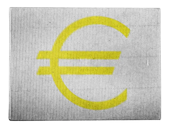 Знак євро валюті пофарбовані з розписом на картонну коробку — стокове фото