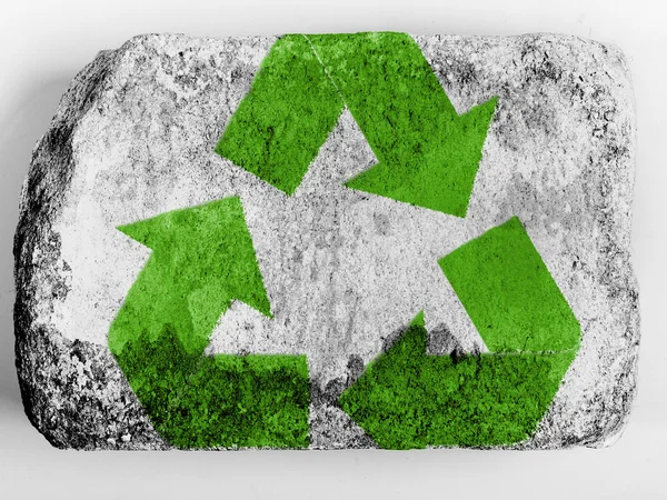 Recycle szimbólum festett, festett, a tégla — Stock Fotó