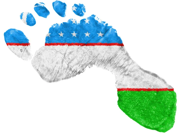 乌兹别克斯坦国旗画在脚印的形状 — 图库照片