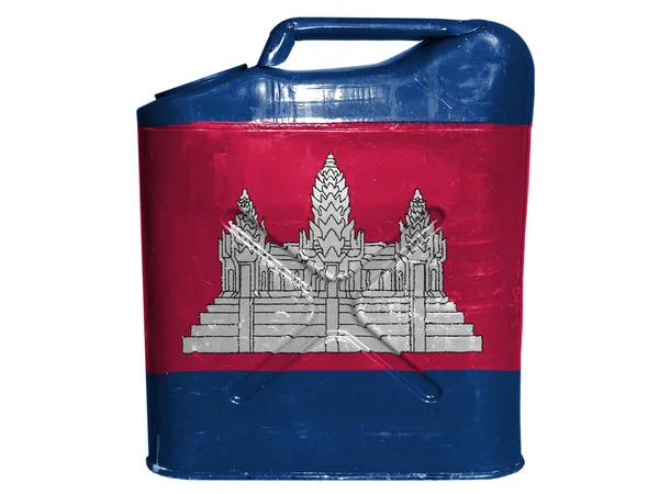 Σημαία της Καμπότζης ζωγραφισμένα με βενζίνη μπορεί ή αέριο μεταλλικό κουτί — Φωτογραφία Αρχείου