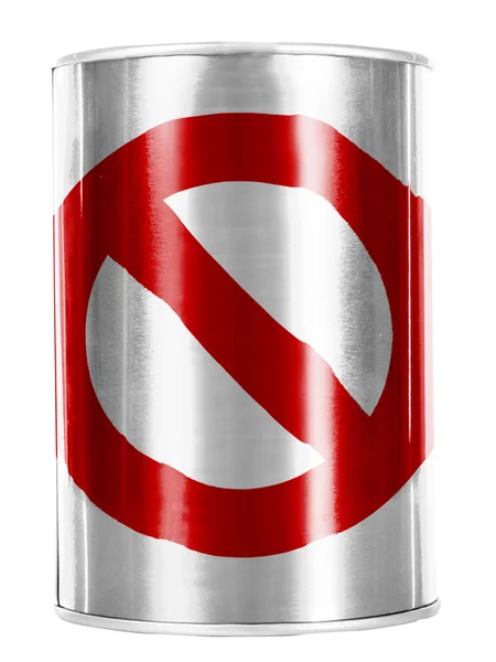 Forbidden sign painted on shiny tin can — Stock Photo, Image