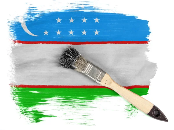 Oezbekistan vlag geschilderd met borstel overheen — Stockfoto