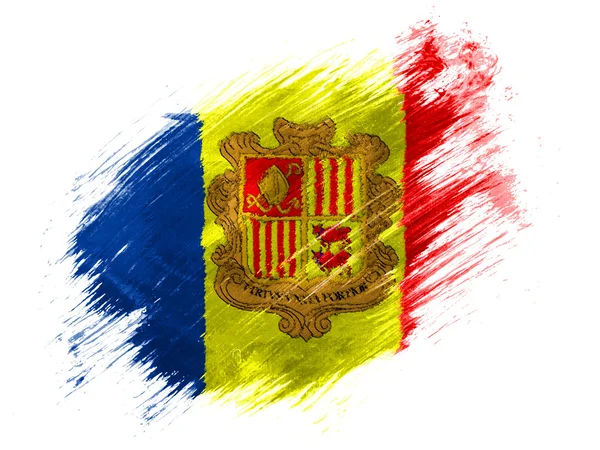 Bandeira de Andorra pintada com pincel sobre fundo branco — Fotografia de Stock