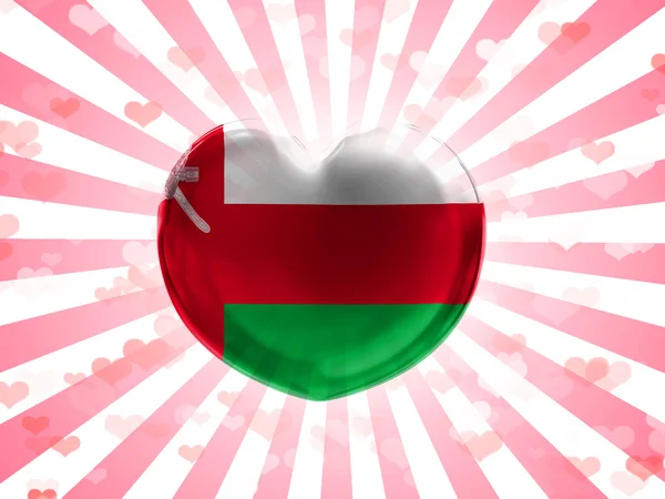 Oman flag painted on glass heart on stripped background — Stock Photo, Image