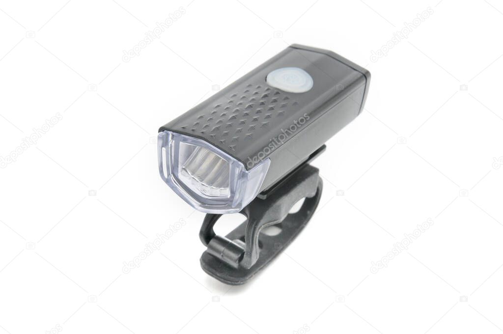 Bicycle headlights on isolated white background