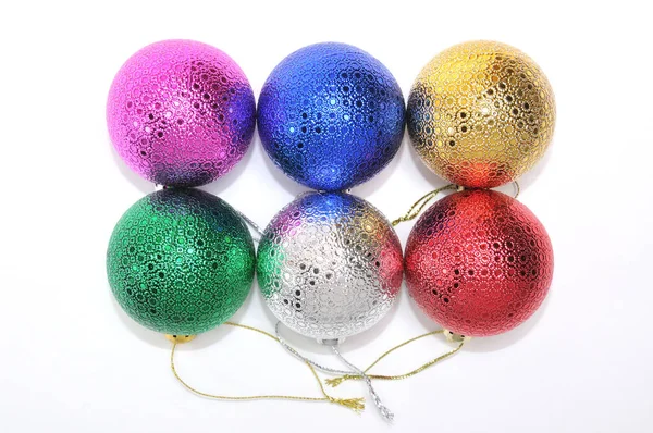 Colored Christmas Balls New Year Tree Isolated White Backgroun — Stockfoto