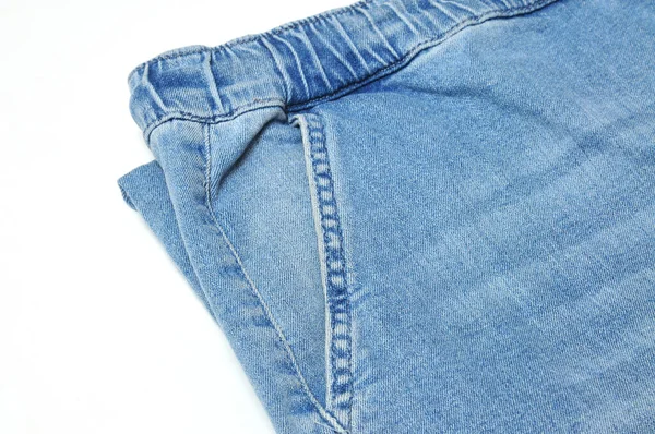 Vintage Jeans Med Dragsko Isolerad Vit Backgroun — Stockfoto