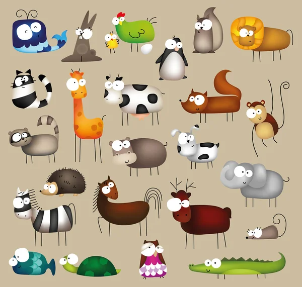 Lindo conjunto de animales grandes — Vector de stock