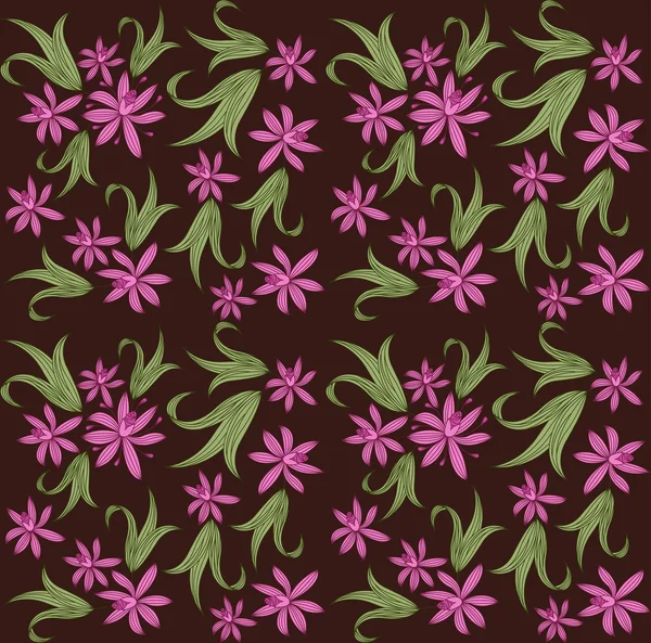 Patrón sin costuras vintage floral sobre fondo oscuro — Vector de stock