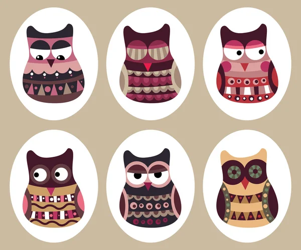 Owl set, cute owls, bird — Stockový vektor