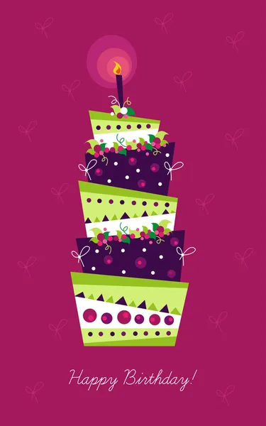 Verjaardagstaart met kaarsen en decoraties — Stockvector